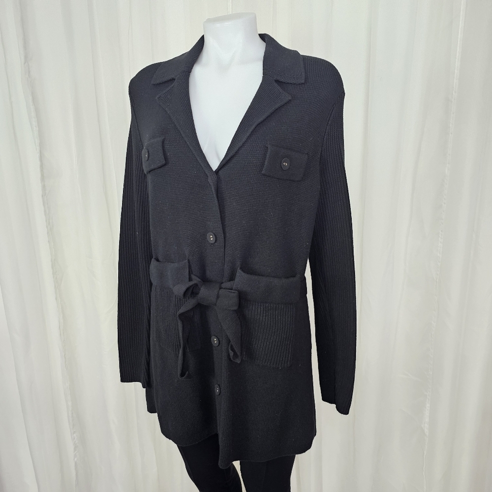 CAbi Jackie Cardigan #6174 Black Notched Lapel Collar Sweater Jacket Medium